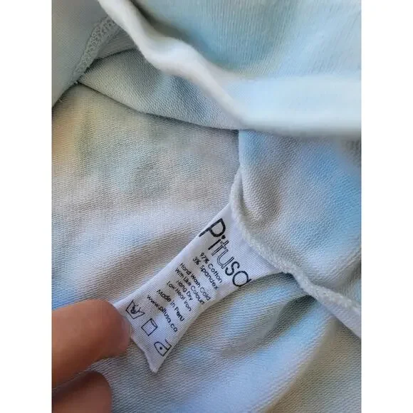 Pitusa Tie Dye Cropped Light Blue Embroidered Hoodie Size Large - Picture 6 of 6